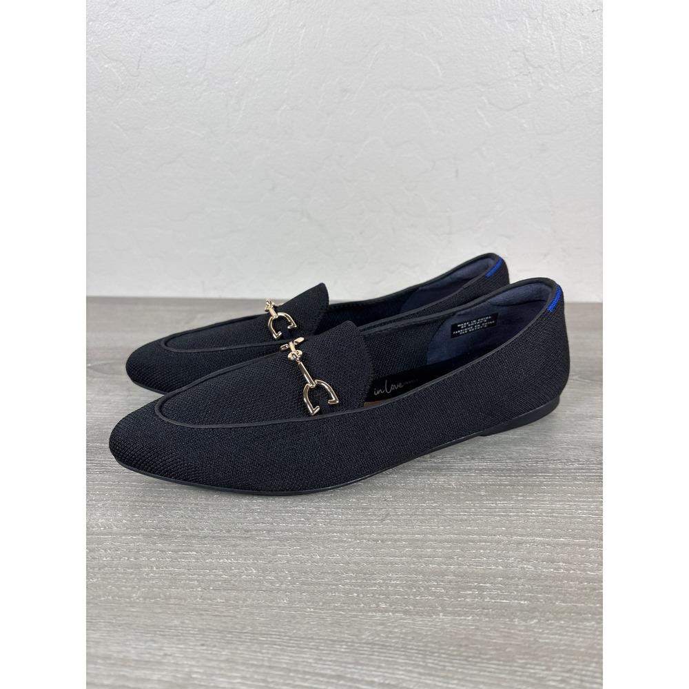 Rothys Shoes Womens 7.5 Black Double Bit Almond Toe Loafers Flats